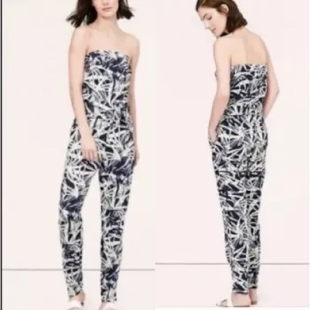 NWT LOFT women’s linen blend tropical strapless jumpsuit. Size 12
